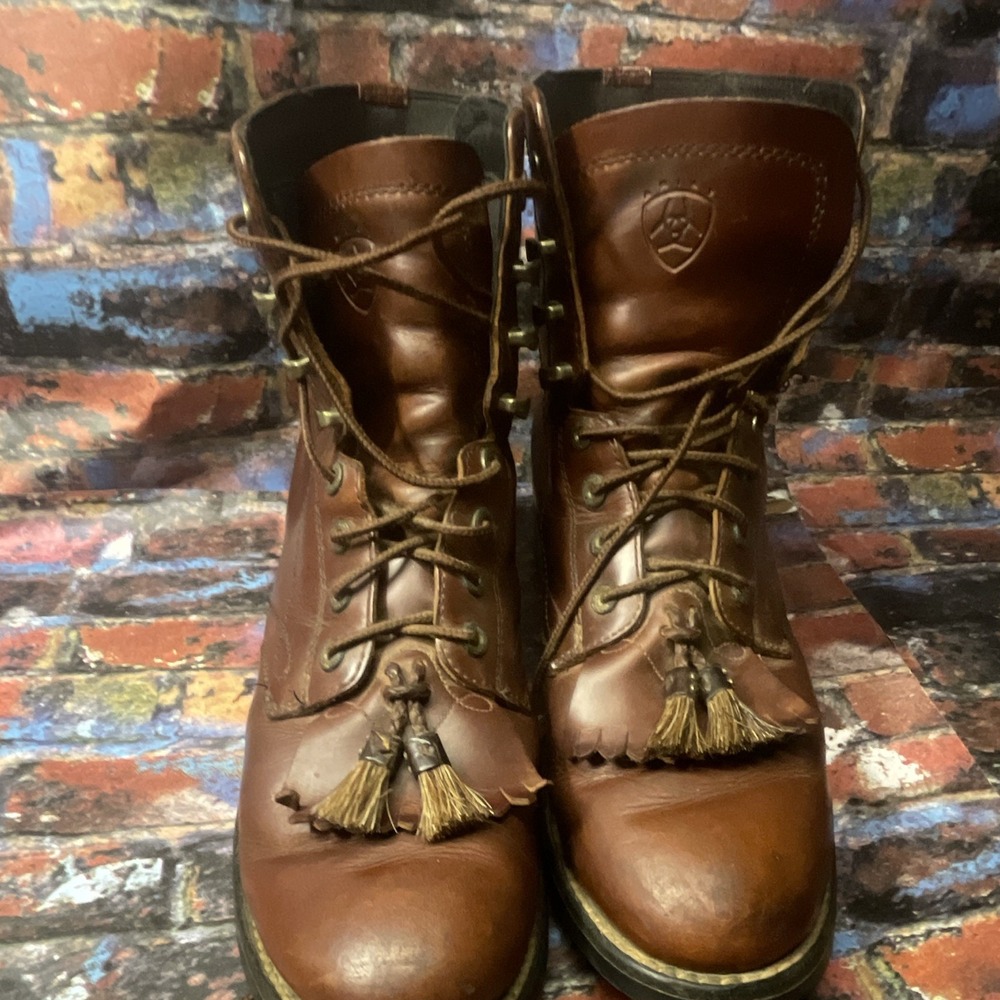 Ariat women's competitor 01 brown leather lace up roper boots 8.5 m